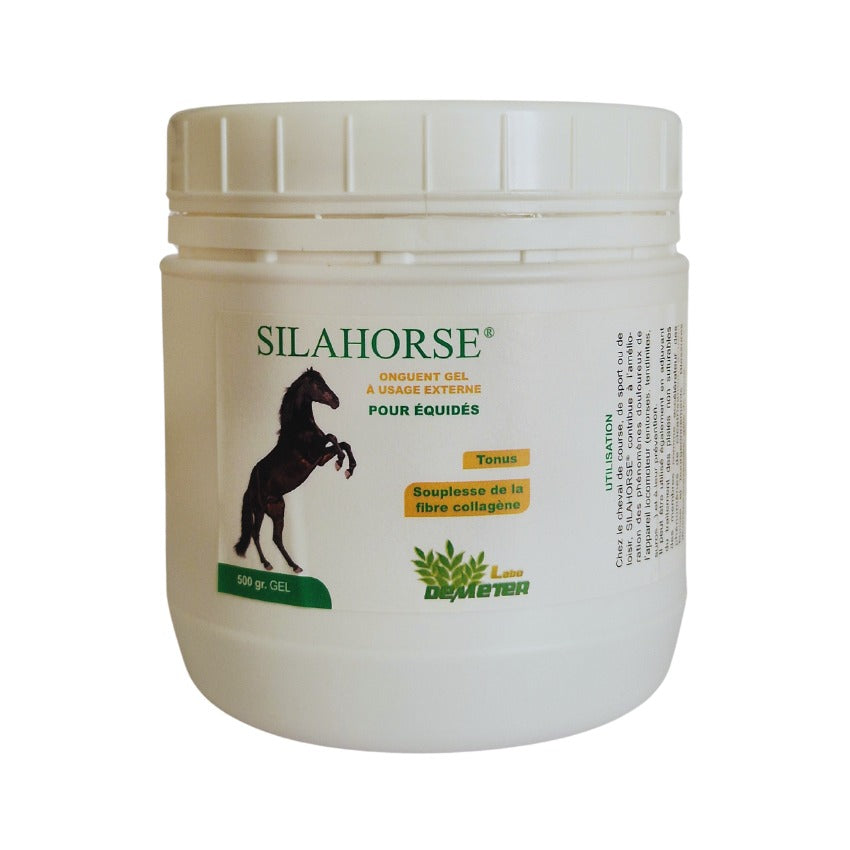 Un pot de Silahorse de 500 G de la marque Labo-Demeter, onguent gel à usage externe pour cheval