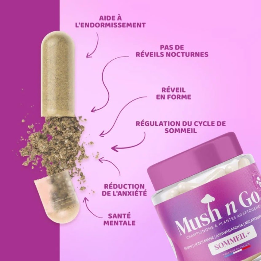 une capsule de sommeil + de la marque mush n go avec une boîte 