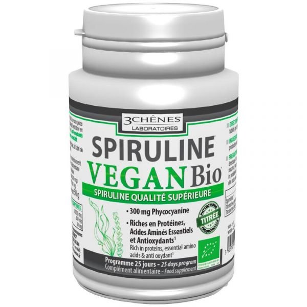 Spiruline Vegan Bio - 100 Comprimés - 3 chenes