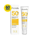 Flacon de 100 ml de Spray Solaire SPF 50 Bio de Acorelle, une protection solaire naturelle à haute protection pour tous types de peau.