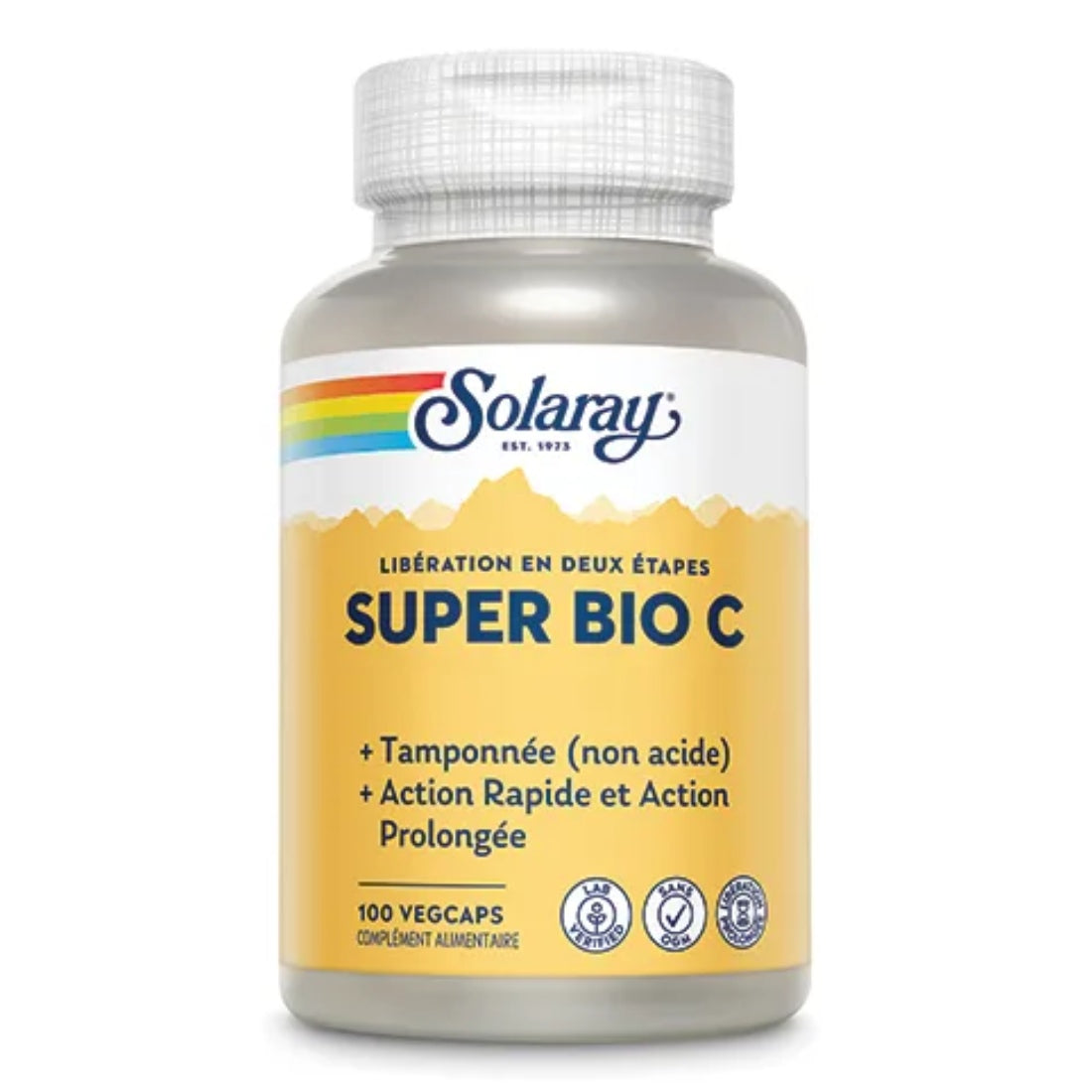 Une boite de 100 Capsules Végétales de Super Bio C Tamponnée 500 Mg de SOLARAY