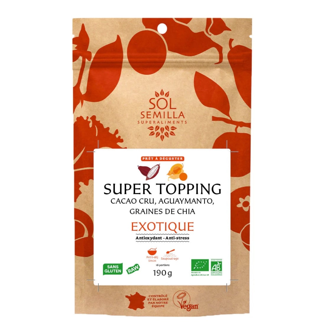 Un sachet hermétique de super topping exotique 190h de la marque Sol-semilla