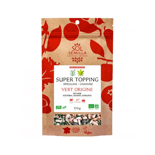 sachet hermétique de 170g de super topping vert origine de la marque sol-semilla