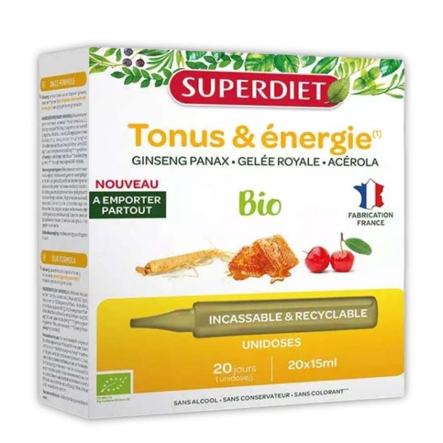 Une boite de complément Tonus & Énergie de 20 x 15ml de la marque Superdiet