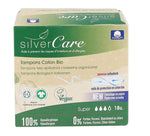 Boîte de 18 tampons en coton bio flux super sans applicateur de la marque Silver Care