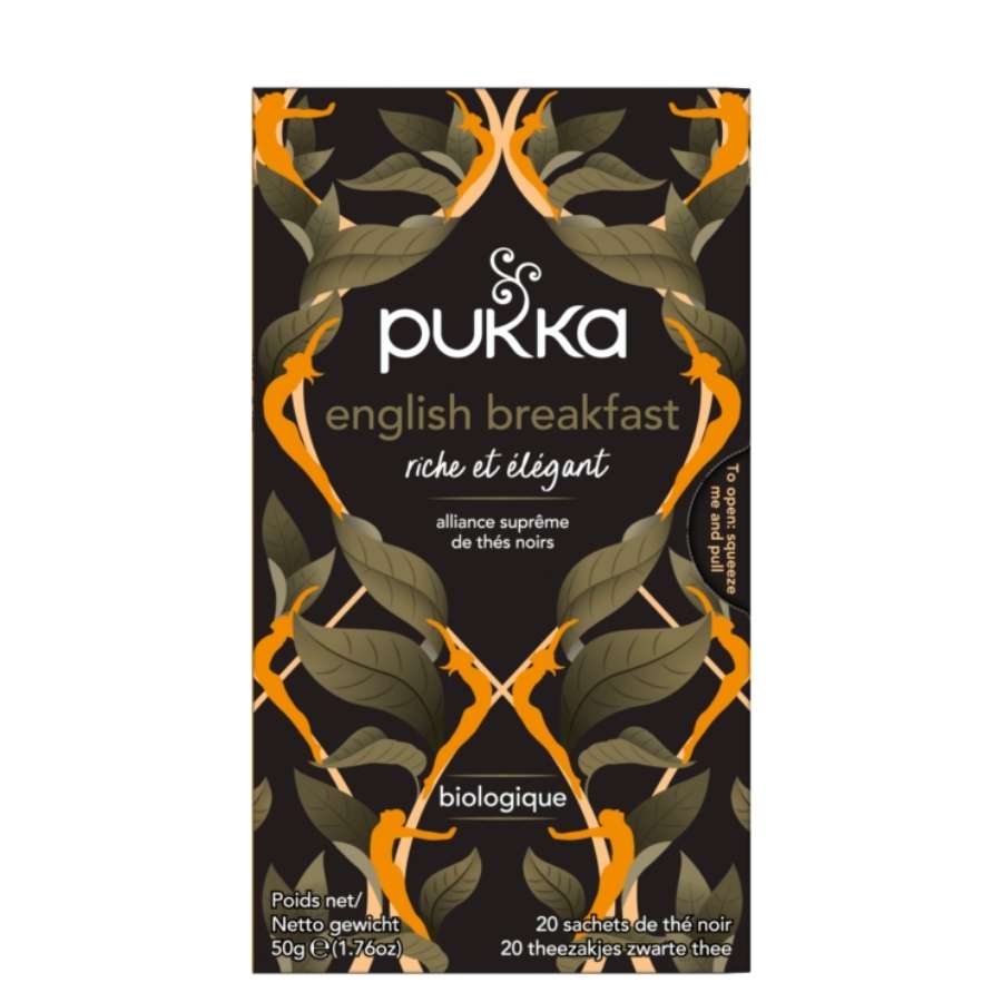 Une boîte de 20 sachets de Thé English Breakfast BIO de la marque Pukka