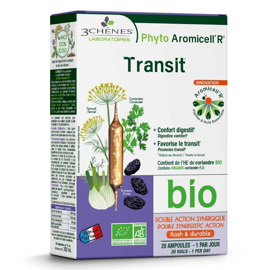 Une boite de Transit Bio de 20 ampoules de 10 ml de la marque 3 Chênes