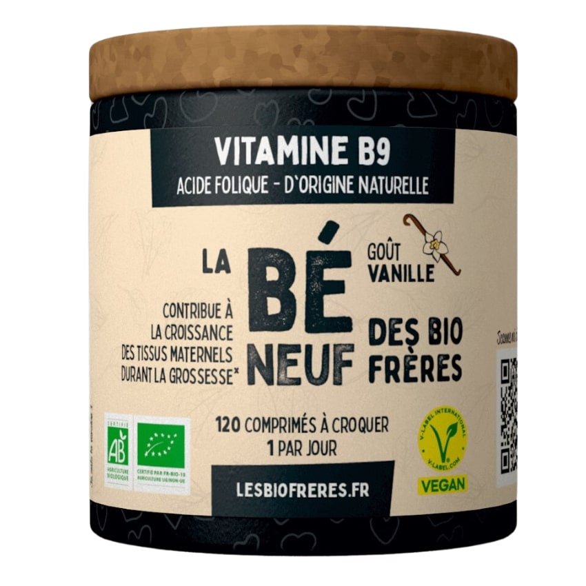 Une boite de 120 comprimés de Béneuf , la Vitamine B9 & Acide Folique Bio des Bio Frères