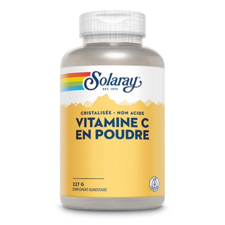 Un pot de 227 grammes de Vitamine C En Poudre, Non Acide, de la marque SOLARAY