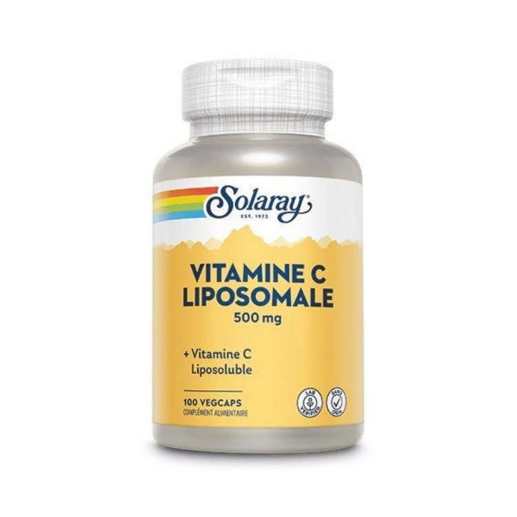 Boîte de 100 capsules de Vitamine C liposomale 500mg de la marque Solaray