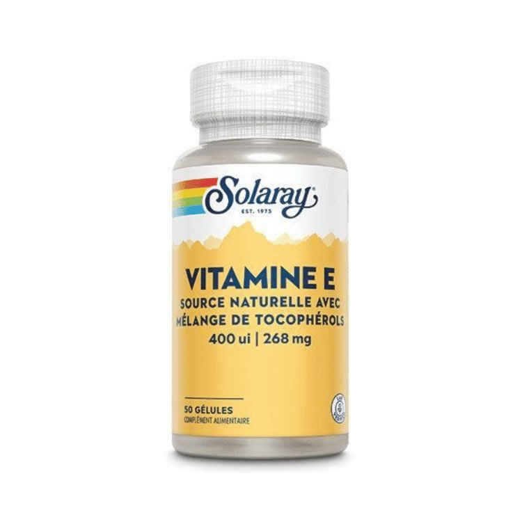 Boîte de 50 gélules de vitamine E de la marque Solaray