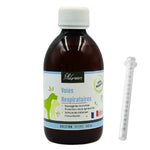 Flacon de 250ml de Voies Respiratoires de Pilagreen, complément naturel pour améliorer la respiration et apaiser les inflammations chez les chiens et chats.