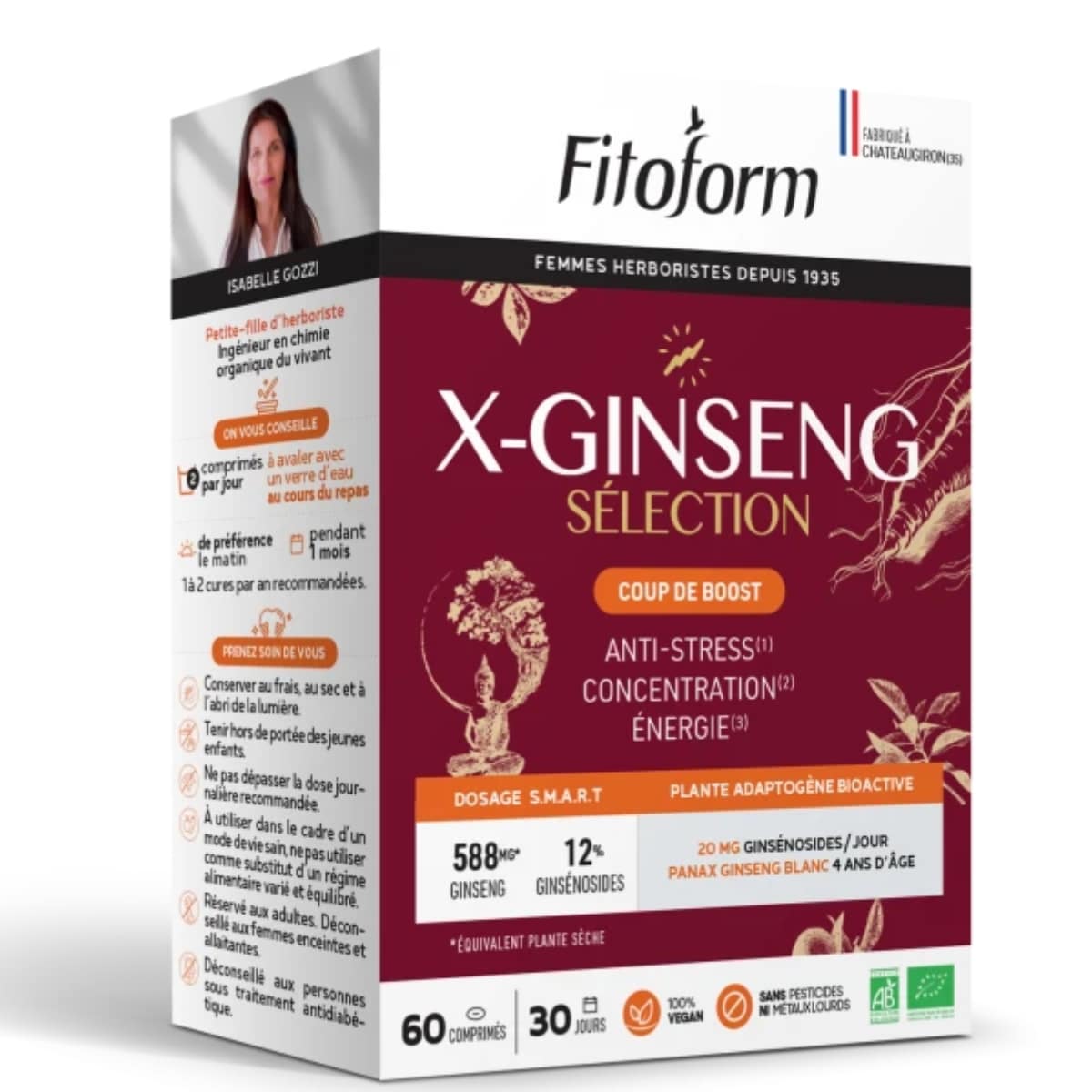 Une boîte de de 60 comprimés de X-ginseng de la marque fitoform