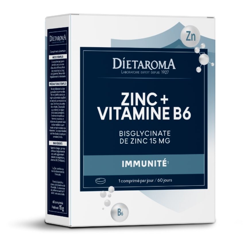 Une boite de Zinc & Vitamine B6 de 60 comprimés de la marque Dietaroma